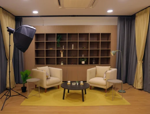 Podcast Studio in T.Nagar Chennai with a ready to shoot seating setup