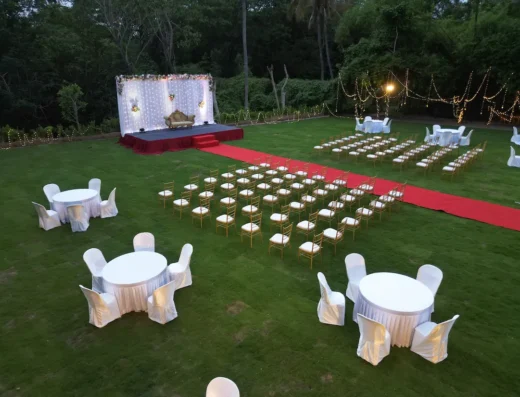 Event Space in Varadharajapuram, Chennai with outdoor lawn space.